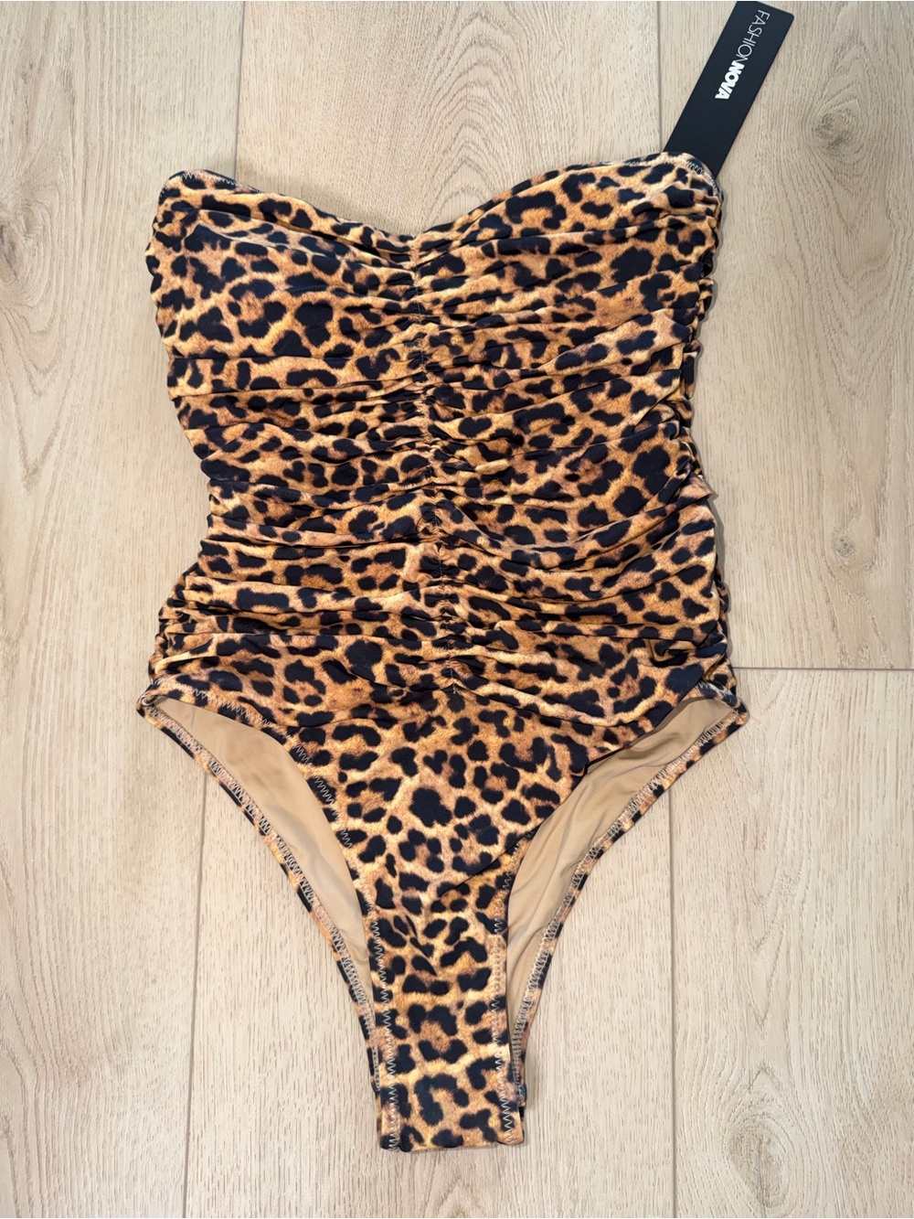 NWT Fashion Nova Leopard Strapless One-Piece Swimsuit Size XS